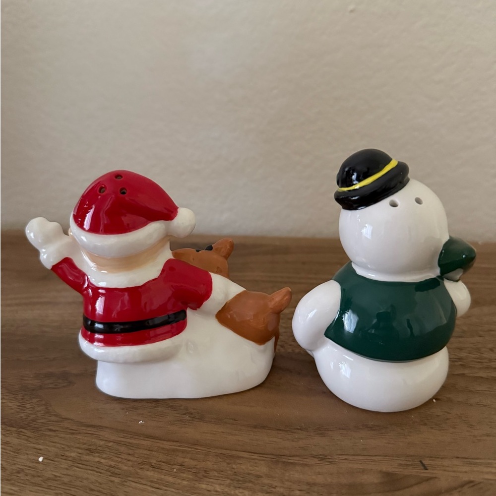 NIB RUDOLPH Festive Santa and Snowman ceramic SALT AND PEPPER  Set - Picture 8 of 14